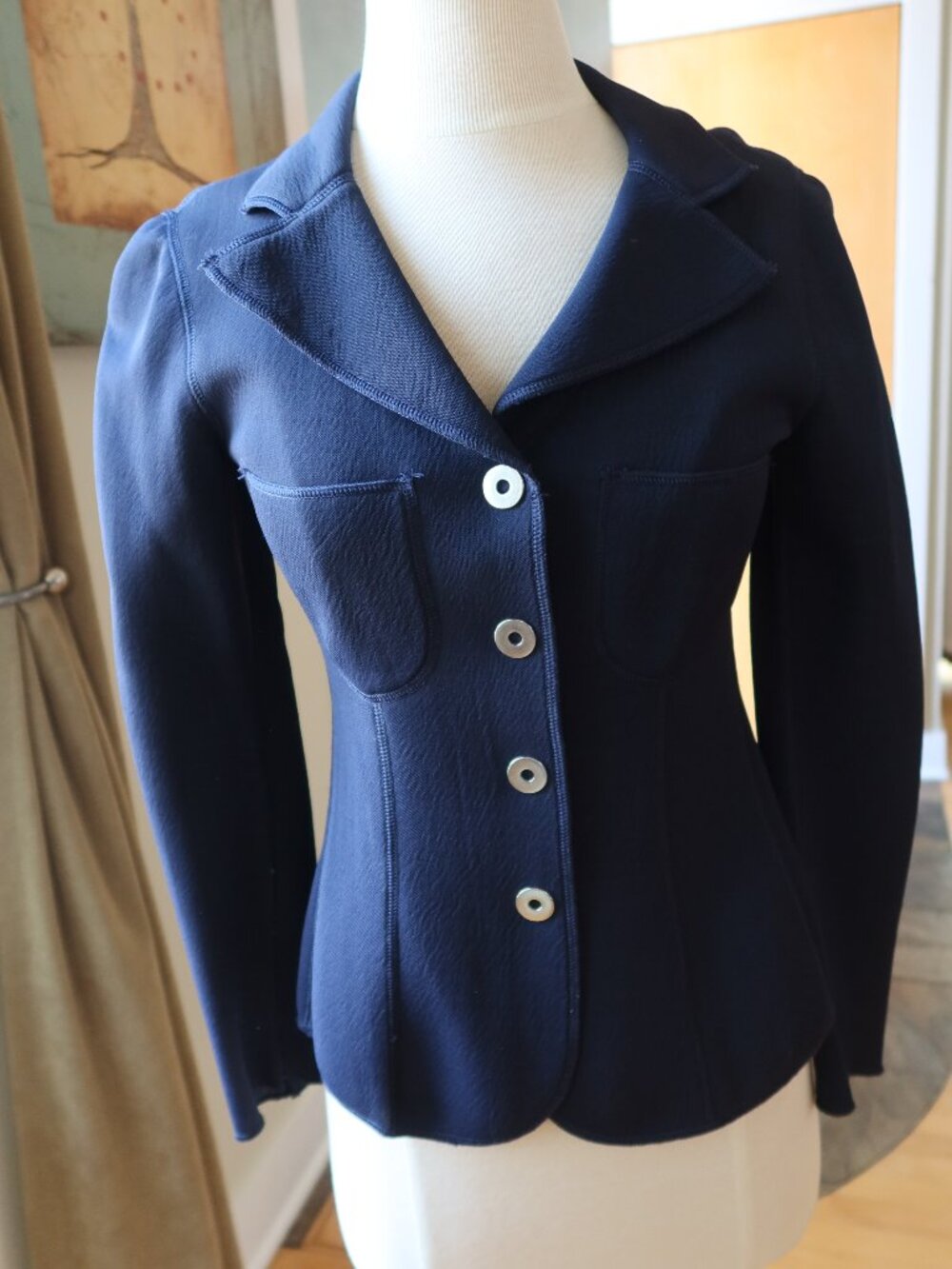 Giorgio Armani vintage black label blazer/jacket silver snaps navy blue sz 4